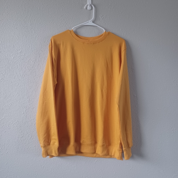 Mustard Yellow Solid Crew-Neck Pullover Sweatshirt - Picture 1 of 5
